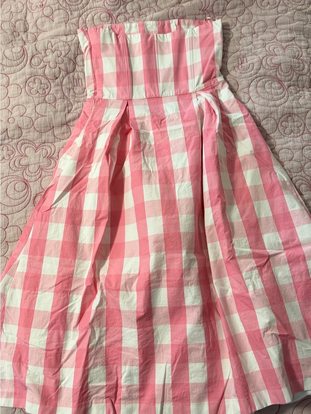 BNWOT Zara x Barbie Movie Strapless Gingham Midi Dress - Picture 7 of 9